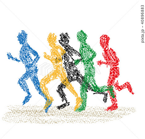 クレヨンで描いたマラソン選手達のイラストのイラスト素材 4068