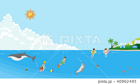 海水浴する人々と海のいきものたち 40902495