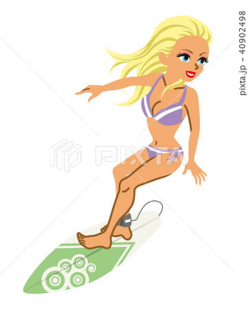 サーフィンを楽しむ若い女性のイラスト素材