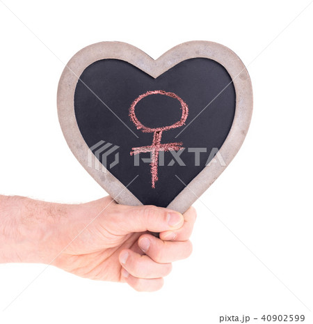 Adult holding heart shaped chalkboard - Female 40902599