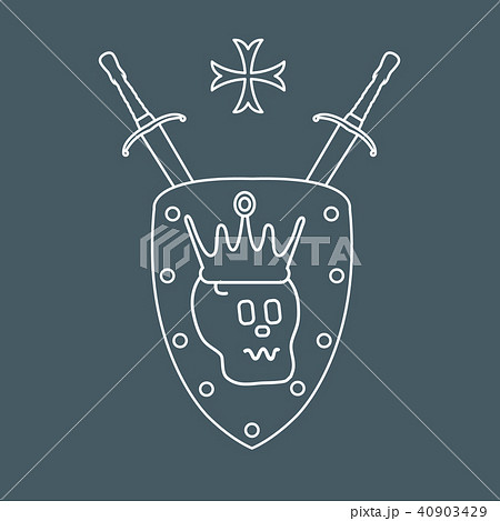 Skull, crown, shield, two crossed swords, cross 40903429