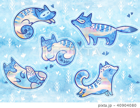 Cute patches with polar foxes. Cute stickers or pins collection. 40904080