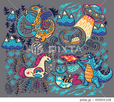 Vector print with fantastic creatures 40904108