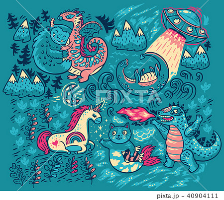 Vector print with fantastic creatures 40904111