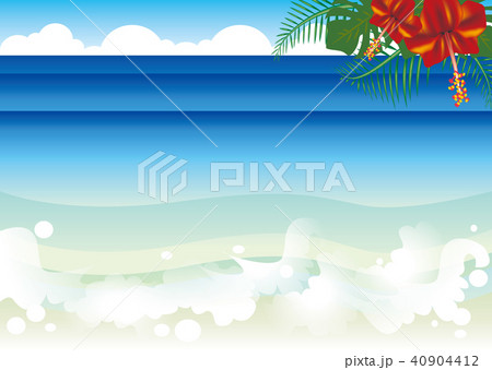 海岸とハイビスカス 南国リゾートのイラスト素材