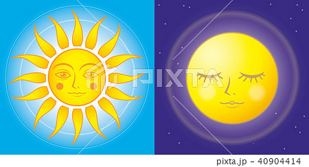 太陽と月のセットのイラスト素材