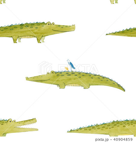 Watercolor Crocodile Patternのイラスト素材