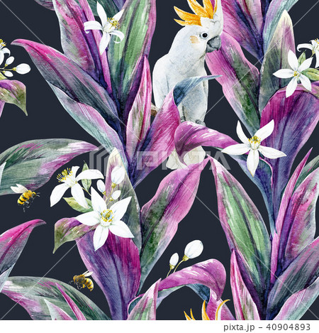 tropical leaves patternのイラスト素材 40904893 pixta