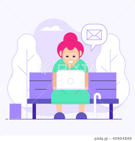 Old Woman Chatting on Social Media in Park 40904899