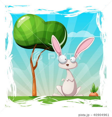 Cartoon summer landscape. Rabbit illustration. Cartoon summer landscape. Rabbit illustration. 40904961