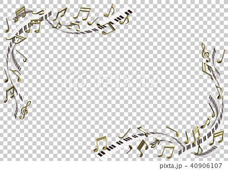 ベクター イラスト ピアノイメージ 金の音符 フレーム 鍵盤 A3のイラスト素材