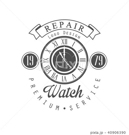 Watch repair logo design, premium service since 1979, black and white vintage clock repair service Watch repair logo design, premium service since 1979, black and white vintage clock repair service 40906390