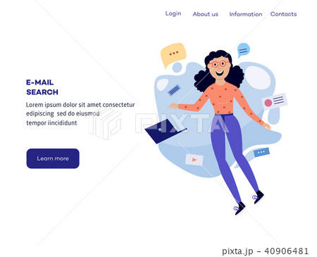 Woman in information surroundings - cartoon female character flying in environment of e-mails and Woman in information surroundings - cartoon female character flying in environment of e-mails and 40906481