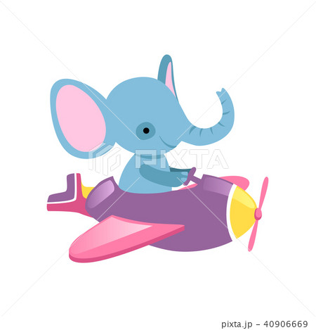Blue elephant flying on little plane. Wild animal with large ears and long trunk. Funny aircraft Blue elephant flying on little plane. Wild animal with large ears and long trunk. Funny aircraft 40906669