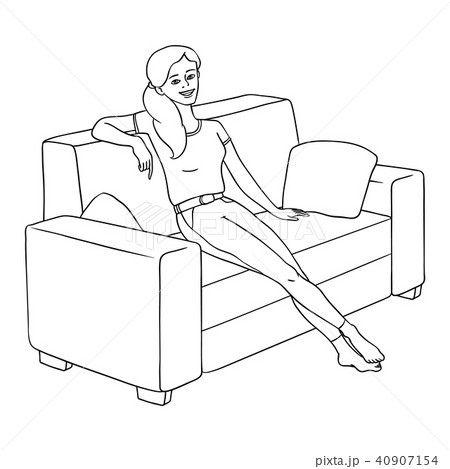 Vector sketch young woman sitting at sofa resting 40907154