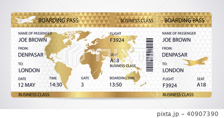 Gold Boarding pass, air ticket, template 40907390