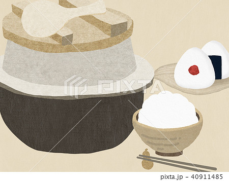背景-和紙-羽釜-白飯-おむすび 40911485