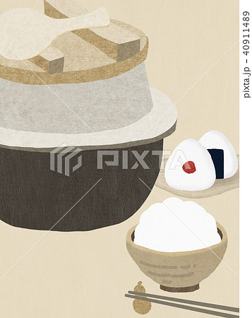 背景-和紙-羽釜-白飯-おむすび 40911489