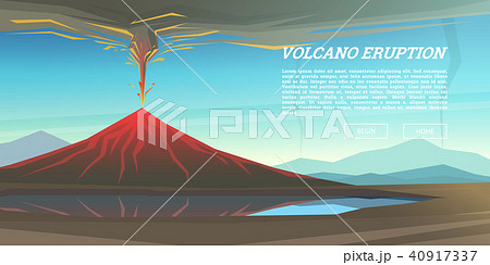 Active volcano eruption with leaky magma Background. Natural disaster or cataclysm. Blowing up in 40917337