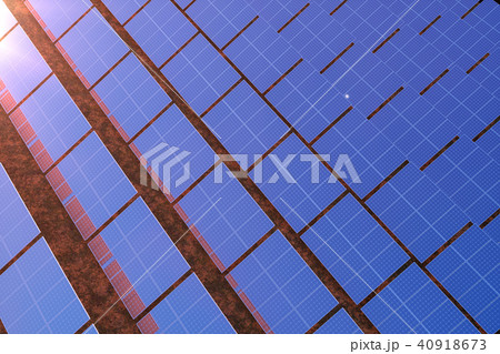 3D rendering solar power generation technology. Alternative energy. Solar battery panel modules with 40918673