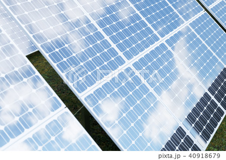 3D rendering solar power generation technology. Alternative energy. Solar battery panel modules with 40918679