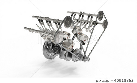3d rendering of an internal combustion engine. Engine parts, crankshaft, pistons, fuel supply system 40918862