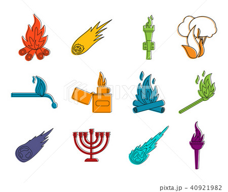 Fire icon set, color outline style 40921982