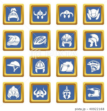 Helmet icons set blue square vector 40922168
