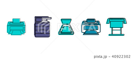 Printer icon set, color outline style 40922302