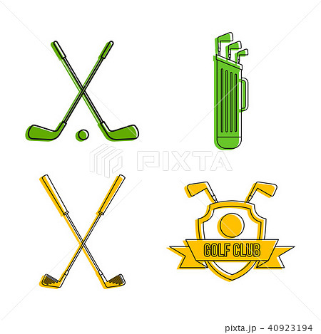 Golf stick icon set, color outline style Golf stick icon set, color outline style 40923194