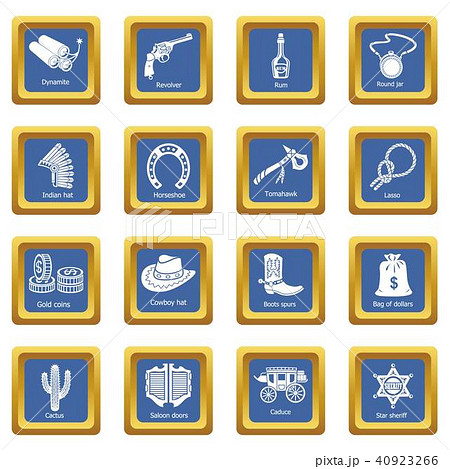 Wild west icons set blue square vector Wild west icons set blue square vector 40923266