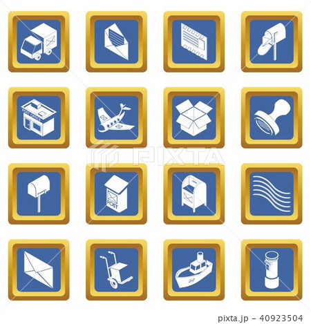 Poste service icons set blue square vector 40923504