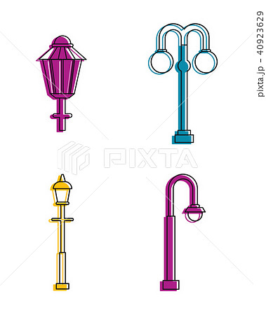 Street light icon set, color outline style Street light icon set, color outline style 40923629