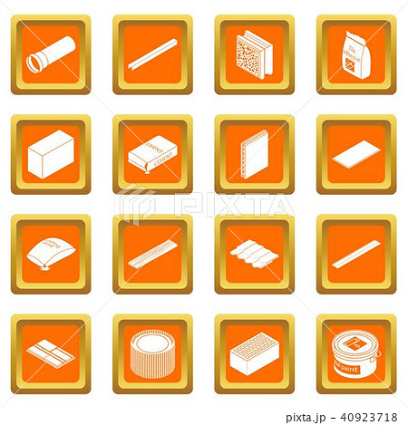 Building materials icons set orange square vector 40923718
