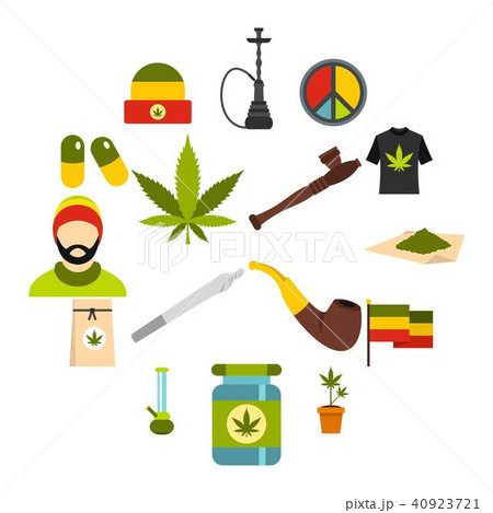 Rastafarian icons set, flat style 40923721