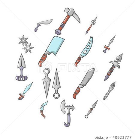 Steel arms items icons set, cartoon style Steel arms items icons set, cartoon style 40923777