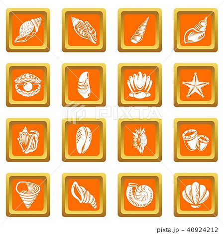 Tropical sea shell icons set orange square vector 40924212