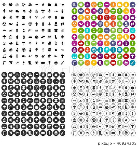 100 garden stuff icons set vector variant 40924305