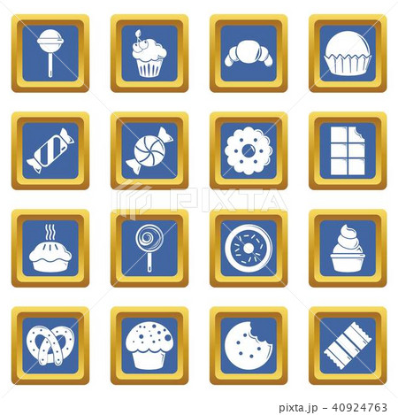 Sweets candy cakes icons set blue square vector 40924763