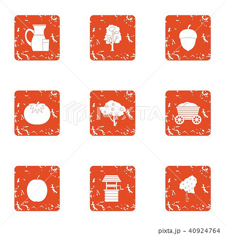 Village food icons set, grunge style 40924764