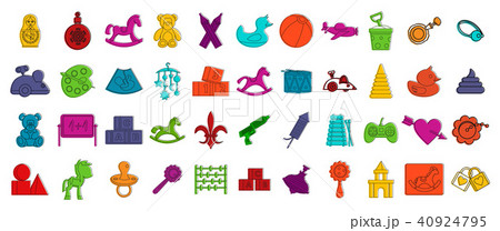 Kid toys icon set, color outline style Kid toys icon set, color outline style 40924795