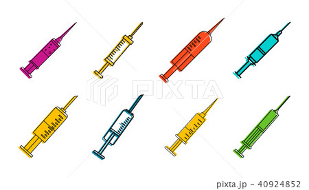 Syringe icon set, color outline style 40924852