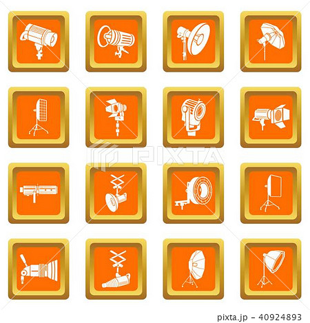 Photography icons set orange square vector 40924893