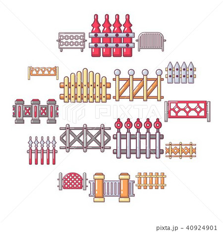 Different fencing icons set, cartoon style Different fencing icons set, cartoon style 40924901