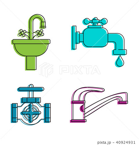 Tap icon set, color outline style Tap icon set, color outline style 40924931