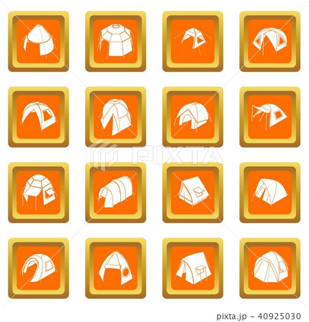 Tent forms icons set orange square vector 40925030