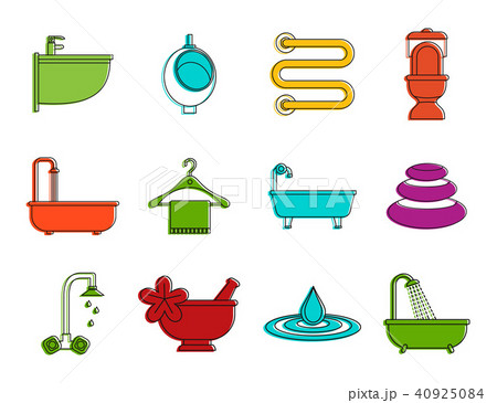 Bathroom icon set, color outline style Bathroom icon set, color outline style 40925084
