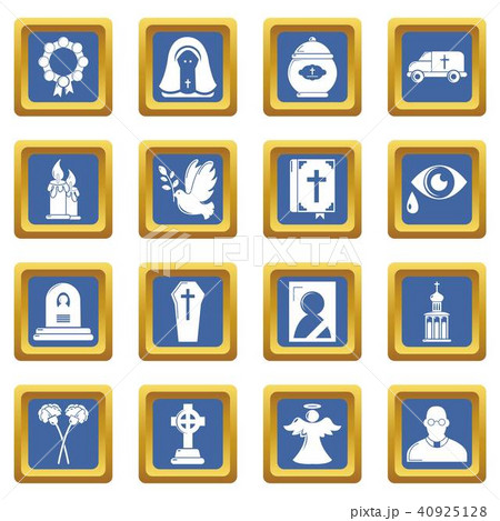 Funeral ritual service icons set blue square vector Funeral ritual service icons set blue square vector 40925128