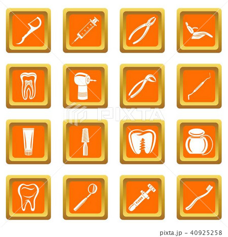 Dentist stomatologist icons set orange square vector 40925258
