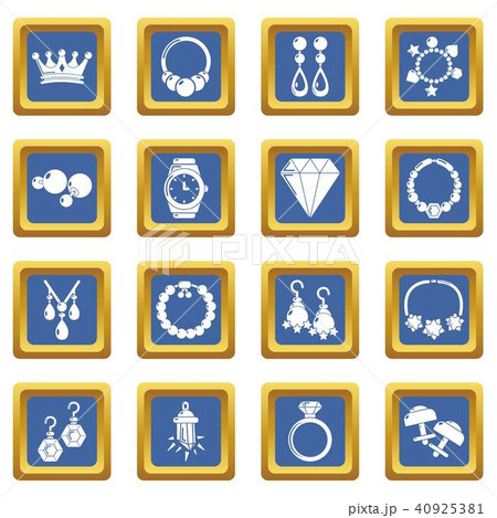 Jewelry shop icons set blue square vector Jewelry shop icons set blue square vector 40925381